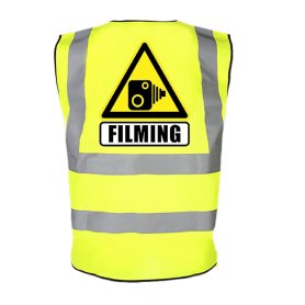 Cyclists Camera Filming Hi Vis Reflective Safety Vest Hazard Warning Drivers to SLOW Bright Fluorescent Yellow Road Safe Help Protect Bike or Horse Riders Cycling Lightweight Breathable